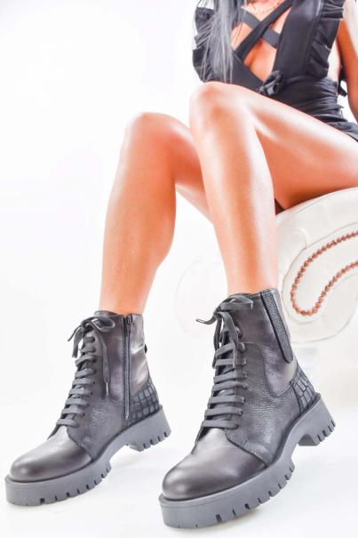 Дамски боти естествена кожа черни EOBUVKIBG