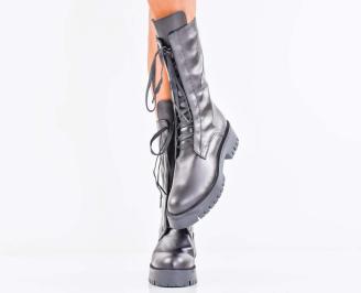 Дамски боти естествена кожа черни EOBUVKIBG