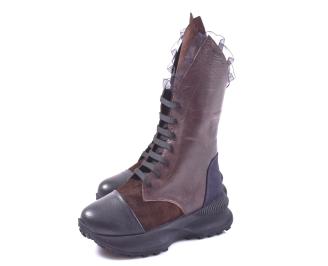 Дамски боти естествена кожа кафяви EOBUVKIBG