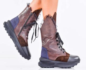 Дамски боти естествена кожа кафяви EOBUVKIBG