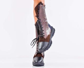 Дамски боти естествена кожа кафяви EOBUVKIBG