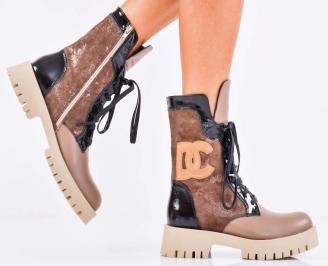 Дамски боти естествена кожа бежови EOBUVKIBG