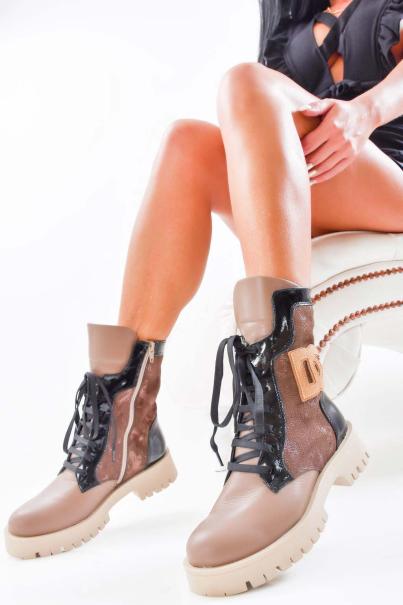 Дамски боти естествена кожа бежови EOBUVKIBG