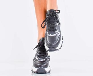 Дамски сникърси естествена кожа черни EOBUVKIBG