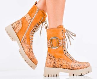 Дамски боти естествена кожа кафяви EOBUVKIBG