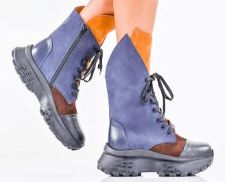 Дамски боти естествена кожа сини EOBUVKIBG