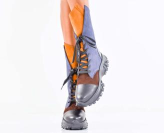 Дамски боти естествена кожа сини EOBUVKIBG