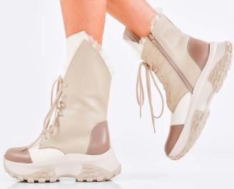 Дамски боти естествена кожа бежови EOBUVKIBG