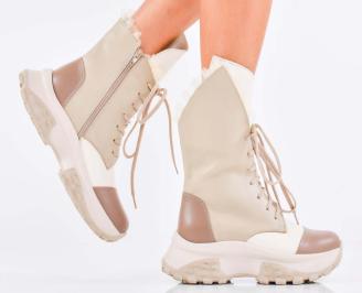 Дамски боти естествена кожа бежови EOBUVKIBG