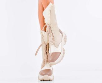 Дамски боти естествена кожа бежови EOBUVKIBG