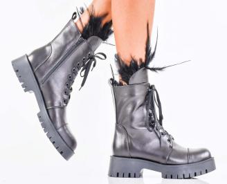 Дамски боти естествена кожа черни EOBUVKIBG