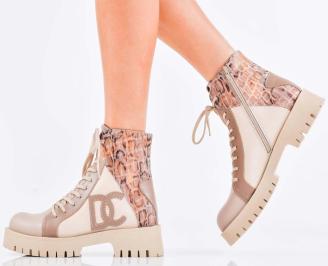 Дамски боти естествена кожа бежови EOBUVKIBG