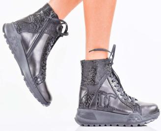 Дамски боти естествена кожа черни EOBUVKIBG