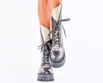 Дамски боти естествена кожа черни EOBUVKIBG