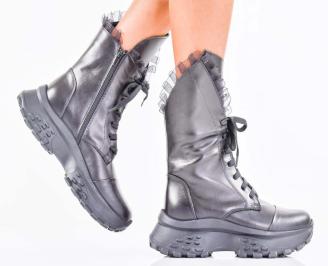 Дамски боти естествена кожа черни EOBUVKIBG