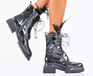 Дамски боти естествен лак черни EOBUVKIBG