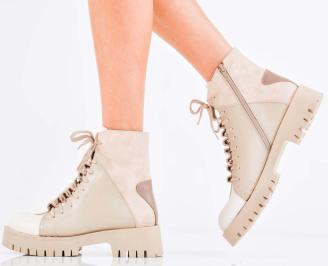 Дамски боти естествена кожа бежови EOBUVKIBG