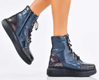 Дамски боти естествена кожа сини EOBUVKIBG