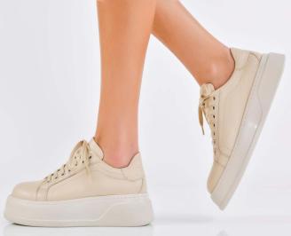 Дамски сникърси естествена кожа бежови EOBUVKIBG