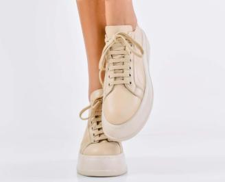 Дамски сникърси естествена кожа бежови EOBUVKIBG