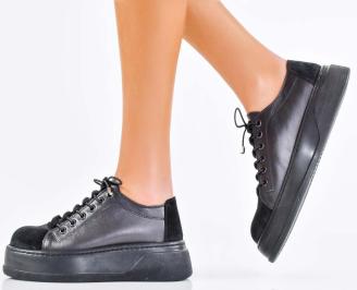 Дамски сникърси естествена кожа черни EOBUVKIBG