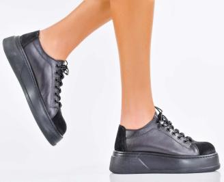 Дамски сникърси естествена кожа черни EOBUVKIBG