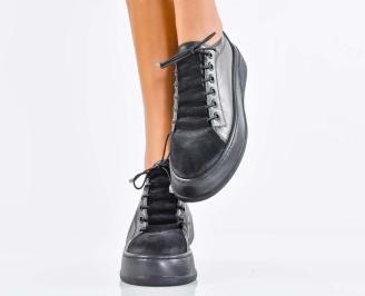 Дамски сникърси естествена кожа черни EOBUVKIBG