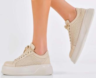 Дамски сникърси естествена кожа бежови EOBUVKIBG