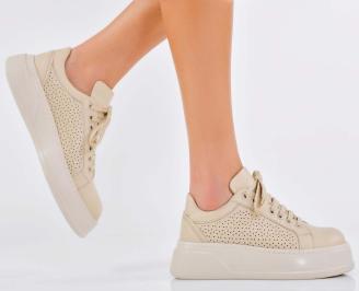 Дамски сникърси естествена кожа бежови EOBUVKIBG