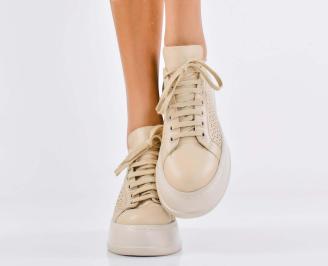 Дамски сникърси естествена кожа бежови EOBUVKIBG