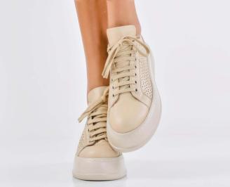 Дамски сникърси естествена кожа бежови EOBUVKIBG