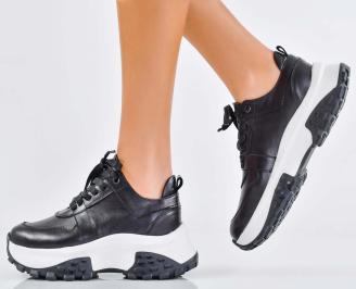 Дамски сникърси естествена кожа черни EOBUVKIBG