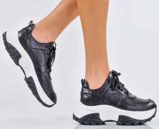 Дамски сникърси естествена кожа черни EOBUVKIBG