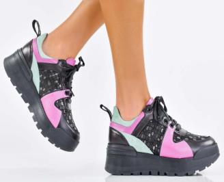 Дамски сникърси естествена кожа черни EOBUVKIBG