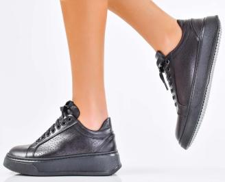 Дамски сникърси естествена кожа черни EOBUVKIBG