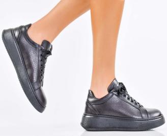 Дамски сникърси естествена кожа черни EOBUVKIBG