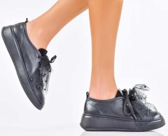 Дамски сникърси естествена кожа черни EOBUVKIBG