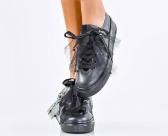 Дамски сникърси естествена кожа черни EOBUVKIBG