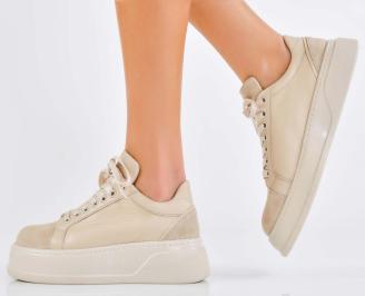 Дамски сникърси естествена кожа бежови EOBUVKIBG