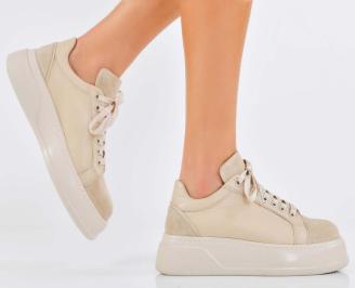 Дамски сникърси естествена кожа бежови EOBUVKIBG