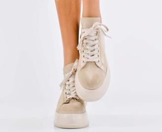 Дамски сникърси естествена кожа бежови EOBUVKIBG