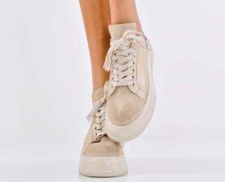 Дамски сникърси естествена кожа бежови EOBUVKIBG