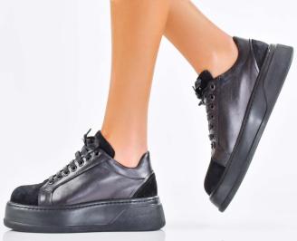 Дамски сникърси естествена кожа черни EOBUVKIBG