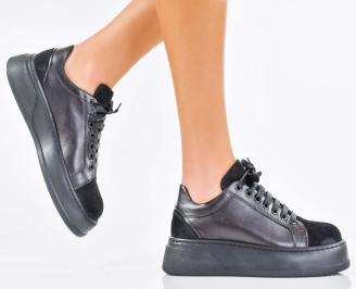 Дамски сникърси естествена кожа черни EOBUVKIBG