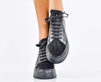 Дамски сникърси естествена кожа черни EOBUVKIBG