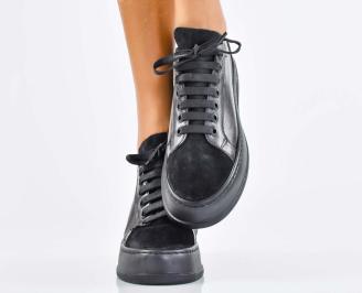 Дамски сникърси естествена кожа черни EOBUVKIBG