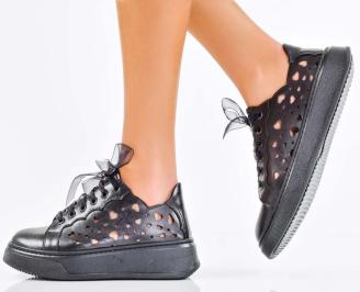 Дамски сникърси естествена кожа черни EOBUVKIBG