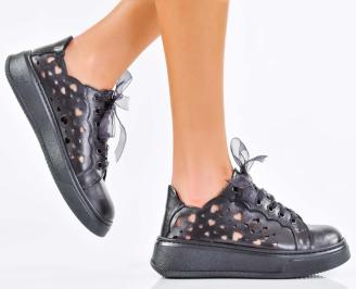 Дамски сникърси естествена кожа черни EOBUVKIBG