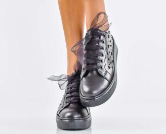 Дамски сникърси естествена кожа черни EOBUVKIBG