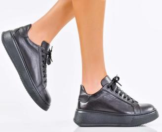 Дамски сникърси естествена кожа черни EOBUVKIBG